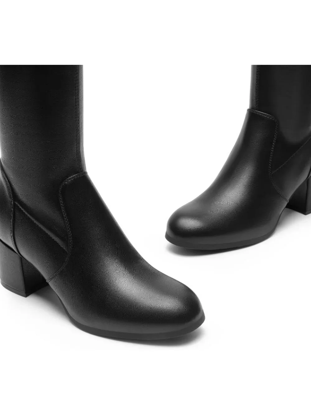 Women's Black-pu Over the Knee Stretch Chunky Heel Thigh High Boots